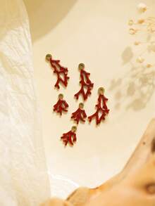 3pcs/Pack 304 Stainless Steel Red Oil Dripping Coral Pendant Accessories - Yellow Gold - View 1