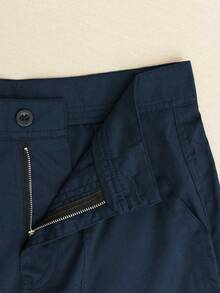 全新女式休闲纯色口袋短工装裤 - 深色水洗藍 - 查看 6