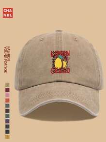 1pc Summer Lemon Print Baseball Cap, Unisex Distressed Vintage Snapback, With Leopard Design, Lightweight Breathable City Cap, Truck Driver Dad Hat, Party Hiphop Hat, Beach Vacation Sun Hat, Outdoor Fishing Golf Sports Cap, Ideal Gift For Family And Friends On Holidays And Anniversaries, All-Season
