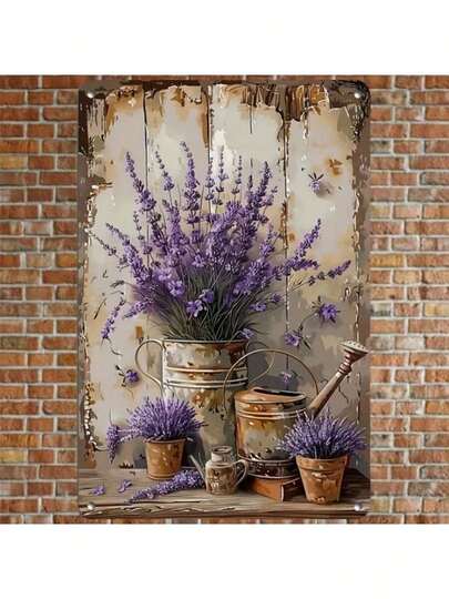 1pc Vintage Iron Lavender Sign-Floral Wall Art, Weather-Resistant Metal Decorative Sign, Suitable For Home, Bar, Garage-Multipurpose, Wall-Mounted, No Electricity Required