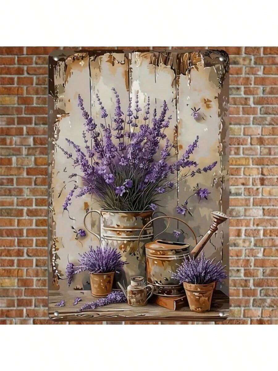 1pc Vintage Iron Lavender Sign-Floral Wall Art, Weather-Resistant Metal Decorative Sign, Suitable For Home, Bar, Garage-Multipurpose, Wall-Mounted, No Electricity Required - Multicolor - View 1