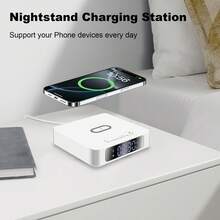 3 In 1 Wireless Charger, Time Display, Alarm Clock For Bedroom, Bedside, Living Room, Table, Home, Office, Desk, Fast Charging Dock Station Compatible With IPhone 17 16 15 14 13 12 11 Pro Max/Mini/Plus/XR/XS/X/8, Compatible With AirPods 2/3/4/Pro/Pro 2, Compatible With Samsung S25/S23/S22/S21/S20/, Galaxy Buds - White - View 6