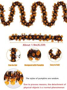 2pcs Halloween Holiday Metal Decorative Garland, Plastic Pumpkin Indoor Party Decoration, Wire Metal Garland Twisted Mixed Color Pumpkin Flashing Holiday Hanging Garland 78.74 Inches Long, Indoor Halloween Wire Metal Garland And Pumpkin Orange Decoration Hung On The Home Window Door Wall Party - Multicolor - View 8