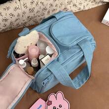 Large Capacity Waterproof Toiletry Bag,Travel Lightweight Large Wide-Open Travel Bag For Women, Puffy Cosmetic Makeup Bag Organizer With Handle For Accessories,Essentials, Toiletries - 牛仔褲 - 查看 6