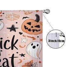 1件万圣节主题印花薄纱窗帘，饰有幽灵、南瓜、蝙蝠和骷髅图案，带杆袋，专为装饰客厅、卧室和其他空间而设计。趣味节日派对礼物，为家居装饰营造节日氛围。