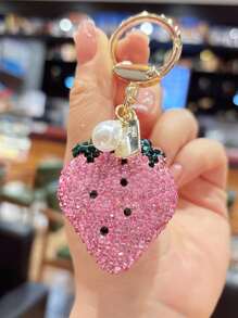 1 Pc Bling Rhinestone Strawberry Keychain Accessories, Cherry Handbags Purse Keychain Decoration Pendant Charm Car Accessories Cute Goth Y2k