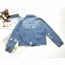 Women's Distressed Washed Denim Jacket, Autumn - Light Wash - View 5