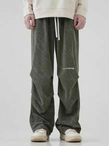Men's Loose Pleated Wide Leg Straight Corduroy Casual Pants