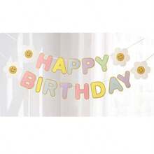 1set Macaron Color Series Birthday Pull Flag, Paper Sunflower & Daisy Pull Flowers, Party Decorative Banner, INS-Style Girl's Birthday Scene Props