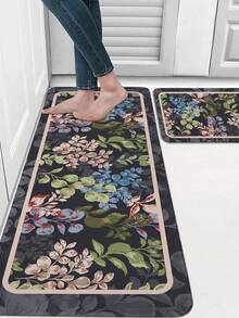 1pc Fashion Leaf & Text Print Kitchen Mat, Soft Plush Rectangular Non-Slip Absorbent Floor Mat, Suitable For Kitchen, Dining Room, Living Room - Multicolor - View 7