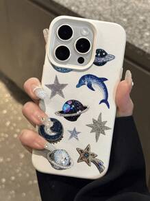 1 pieza Funda de teléfono suave con patrón de delfín azul y estrella, impermeable y antideslizante, compatible con Apple y teléfonos