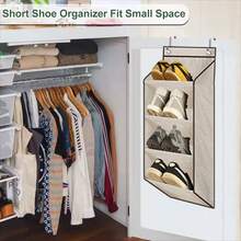 1 件门上鞋架窄架,4/8 层大口袋储物,悬挂式鞋架,适用于衣柜、宿舍和窄门,颜色:米色、黑色 - 彩色 - 查看 5