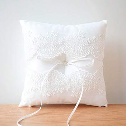 Wedding Party Ring Pillow, Ivory Ring Bearer Cushion, Lace Wedding Ring Holder