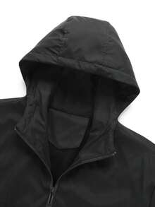 Kurtka męska z kapturem typu soft shell w dużym rozmiarze, lekka, ciepła, wiatroszczelna, z podszewką termiczną, z włoskim nadrukiem - Czarne - Zobacz 3