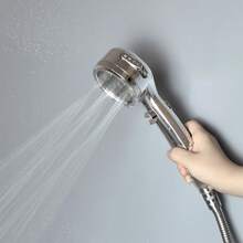 Handheld Shower Head, Adjustable In 4 Modes, With Water Stop Button, ABS Material, Silver