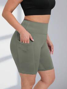 1 Stück Damen Radlerhose in Große Größen mit hoher Taille, leichte Sommer Sport Fitness Laufshorts mit Seitentaschen, leuchtend blaue figurformende Yoga Shorts