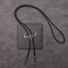 1pc Gothic Bull Head Bolo Tie, Western Cowboy Style Fashion Necklace/Lanyard, Long Version Accessory - Multicolor - View 3