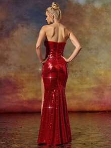 Basrey Bộ đồ liền thân hở lưng hở lưng Belle Tassel Patchwork cổ yếm, thích hợp cho các bữa tiệc, lễ hội âm nhạc, lễ tốt nghiệp - Đỏ - Xem 6