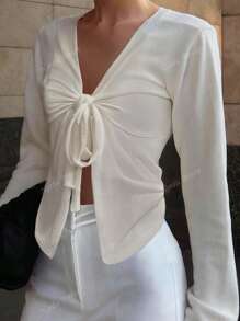 Autumn And Winter Women's Clothing, Women's Solid Color Casual Sweaters With Large Bow Design On The Chest, Cute Women's Tops, Comfortable And Elegant Casual Sweaters, Fashionable And Versatile Women's Streetwear, Women's All-White Party Wear, Women's Going Out Tops