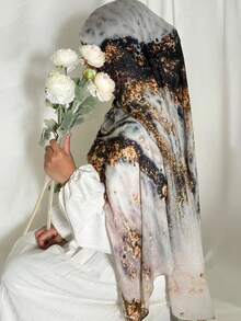 1 Stück Modal bedrucktes Hijab Tuch, bequem, weich und atmungsaktiv, geeignet für den täglichen Gebrauch mit Abaya - Tuschemalerei und Marmorstruktur