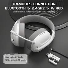 ATTACK SHARK L80 Ultra-Light Over-Ear Wireless Gaming Headset With 2.4GHz USB-C&A/Bluetooth 5.3/3.5mm P2 Cable, Detachable Microphone, Stereo Sound, 600mAh Battery For PC/Switch/Windows - 白色 - 查看 1