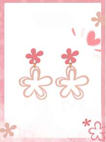 1 Pair Pink Flower Shaped Earrings, Sweet And Cute Design, Perfect For Casual Daily Wear, An Ideal Gift For Those Who Prefer Cute And Sweet Style