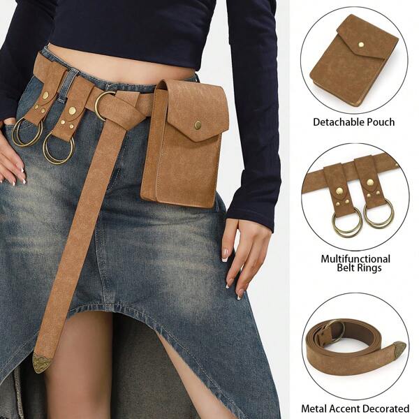1 Set Cinturón de moda para mujer, Bolso de cintura y Llavero en combinación, Versátil y dulce para cualquier ocasión, Adecuado para uso en el hogar