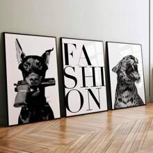 3pcs Frameless Canvas Posters, Modern Art Featuring Hounds And Leopards, Stylish Art Print For Wall Decor, Bedroom Living Room Kitchen Hallway Decoration, Contemporary Fashion Home Gift Idea, 2D Flat, Perfect For Room Decor