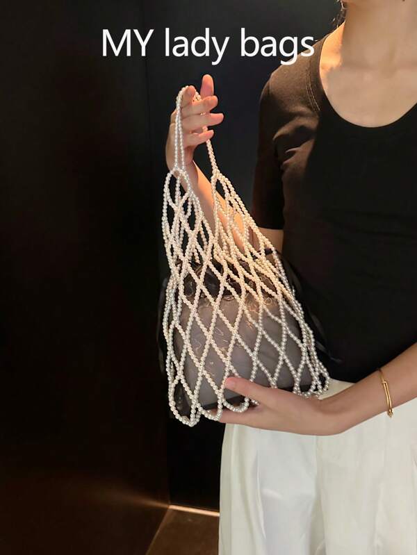 Nuevo bolso de cubo de lujo con cuentas huecas, embrague de noche de moda estilo de cesta de bambú tejida a mano