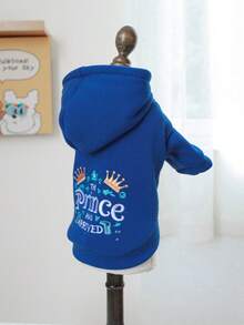 PETCIRCLE 1pc Pet Clothes, Dog/Cat Apparel, Small Dog/Puppy Outfit, Cute Happy Puppy/Kitten Clothes, Small Dog Autumn/Winter Warm And Comfortable Hoodie - Royal Blue - View 8