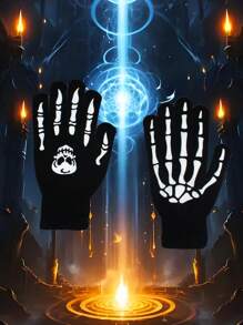 1 Pair, 2025, New, Halloween, Christmas, Men, Women, Skull, Bone Claw, Gloves, Outdoor, Cycling, Warm, Knitted Gloves