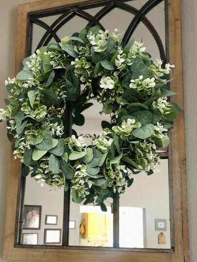 1pc, Simulation Artificial Eucalyptus Flower Wreath For Front Door , Eucalyptus Door Decoration Wreath, Pendant Decoration Door Ring, Farmhouse Patio Garden Festival Celebration Window Party Home Decor