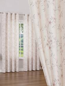 1 件涤纶亚麻花朵印花索环顶部窗帘，光线过滤舒适美丽，材质非常优质复古田园风格窗帘家居装饰，适用于客厅、卧室 - 彩色 - 查看 5