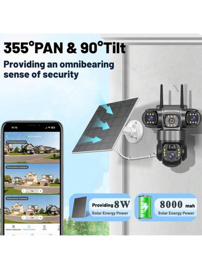 SWVW Wi Fi Solar IP Camera CCTV 15MP Dual Lens Triple Screen PTZ Auto Tracking 6K Security Surveillance V380 Pro Camera, Pet Tracking, Floodlight AI Motion, Home 355 Degree Horizontal 90 Vertical Rotation, Video Network System Support Two Way Voice view 5