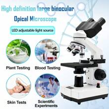 Microscopio biológico óptico compuesto binocular, con 4 objetivos actualizados, aumento de 40X-2500X, luces LED superior e inferior actualizadas, incluye oculares de campo amplio y paquete de regalo de observación, microscopio binocular con base de metal para experimentos