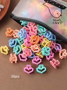 20pcs Colorful Mini Beaded Heart Hair Clips, Cute & Sweet, Gentle On Hair, Versatile Bangs & Side Hair Clips, Hair Accessories - Multicolor - View 1