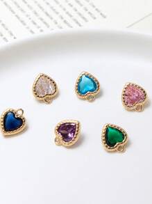 1 pieza/4 piezas/6 piezas Colgante con borde en forma de corazón y circonita, Colgante con dije colorido para pulsera DIY, collar, decoración de joyería