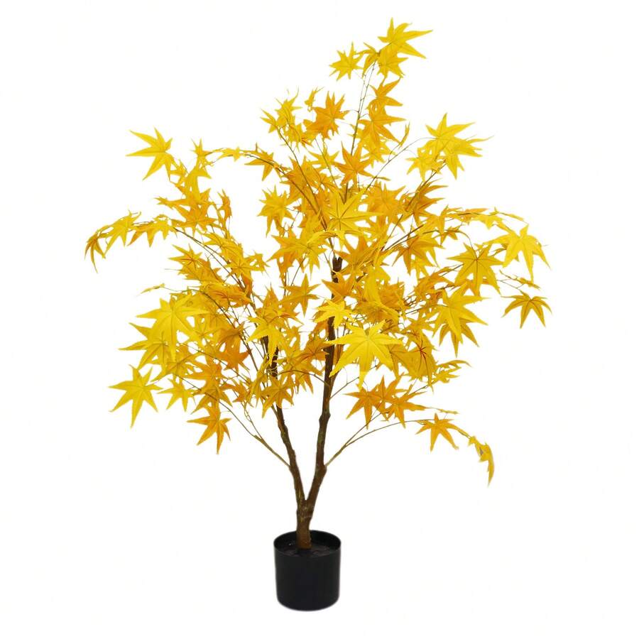Künstlicher Ahornbaum, 120 cm, gelb, große künstliche Pflanze im Topf für drinnen und draußen, japanischer Ahornbaum, täuschend echt aussehende Kunstpflanze, Innendekoration für Zuhause, Hochzeit, Party, Garten, Büro - 1.2 Beige Ahorn - Übersicht 1