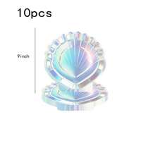 10 Pcs Mermaid Shell Holographic Theme Disposable Tableware Set With 9/7 Inch Plates 9oz Cups Napkins Iridescent Shell Shape Disposable Party Plates Birthday Plates For Birthday Parties Summer Beach Events - Multicolor - View 6