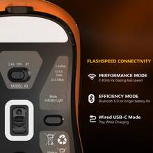 ATTACK SHARK X3 Wireless Gaming Mouse, 49g Ergonomic Design, 3-In-1 Connection, PAW3395 26000 DPI Optical Sensor, 200h Battery Life, Programmable Buttons, PC/Notebook Accessory - Orange - View 3