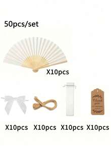 5/25/50/100 件/套（套装包括带蝴蝶结的木制折扇、礼品袋和感谢卡套装。例如：5 件/套包含一把手扇、一个蝴蝶结、一个礼品袋、一张感谢卡和一根绳子。） - 彩色 - 查看 19