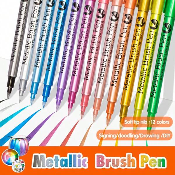 24 Colors Metallic Marker Pens, Suitable For Painting On Black Paper, Glass, Rocks, DIY Scrapbooking, Albums, Student Stationery Supplies
