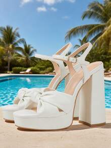 Women High Heel Sandals Open Toe Platform Chunky Heel Strappy Golden Heels Ankle Strap Buckle Slip On Dress Pumps Party Work Office Elegant Bridal Wedding Dressy Casual Outdoor Fashionable Spring Summer High Heel Sandals For Women White Heels - 白色 - 查看 7