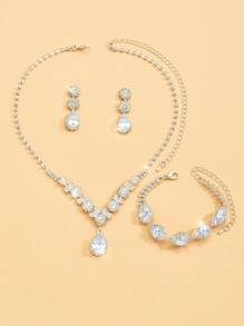 4 pièces/set Bijoux de mariage pour femmes, collier, boucles d'oreilles, bracelet, accessoires élégants, idéal pour Thanksgiving