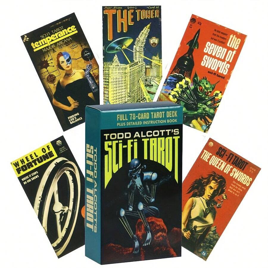科幻塔罗牌 - 78 张占卜卡，复古风格塔罗牌，神秘的指引和精神洞察力，适合初学者和爱好者，休闲派对纸牌游戏，圣诞节和情人节礼物