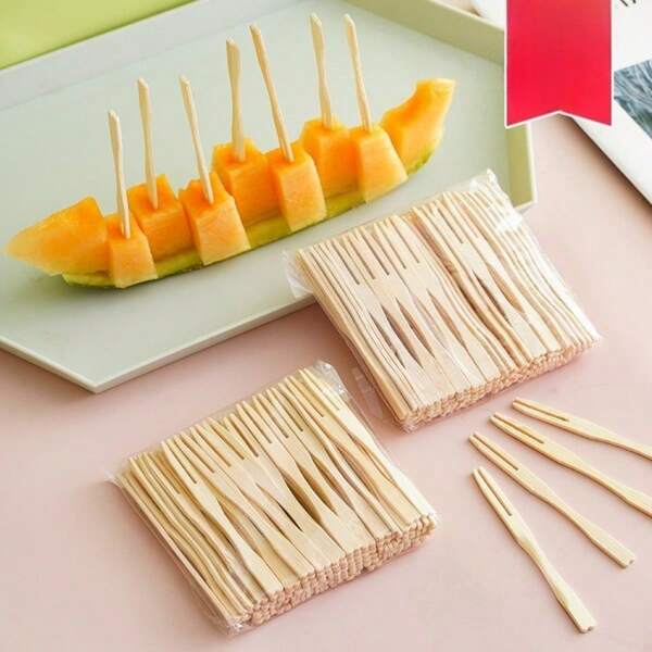 80 Fruit Forks In A Pack, Small Forks, Solid Wood Fruit Sticks, Cake, Dessert Forks, Tableware, Bamboo Sticks, Fruit Forks.