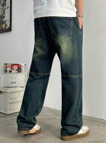 Jeans rectos holgados con lavado vintage para hombres, de moda y versátiles