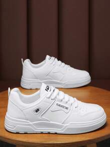 Men's Thick Sole Anti-Slip Skate Shoes, Round Toe Lace Up Low-Top Fashionable Color Blocking Casual Sneakers, Soft Bottom Comfortable Suitable For Work Up To Size 47