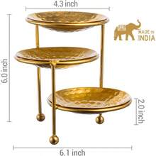 3 Tier Jewelry Dish Organizer Hammered Brass Plated Metal Ring Tray Decorative Earring Necklace Bracelet Storage Display Tower Handcrafted In India - Thau - Xem 4