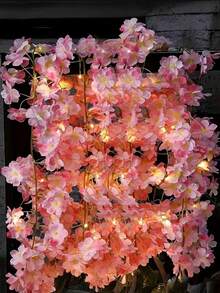 1 Stück romantisches Märchen Kirschblüten Fenster Vorhang Lichterkette, Schlafzimmer Dekoration Blumen Kranz Licht, geeignet für Kinderzimmer, Wohnzimmer/Schlafzimmer, Möbeldekoration und Geburtstag, Hochzeit, Weihnachten, Feiertage & Party Zubehör, Neujahr, Ramadan, Vorhänge, Kamin, Treppen, Weihnachtsbaum Beleuchtung, schafft eine frische und festliche Atmosphäre, batteriebetriebene Wanddekoration, ganzjährig (Batterien nicht enthalten)